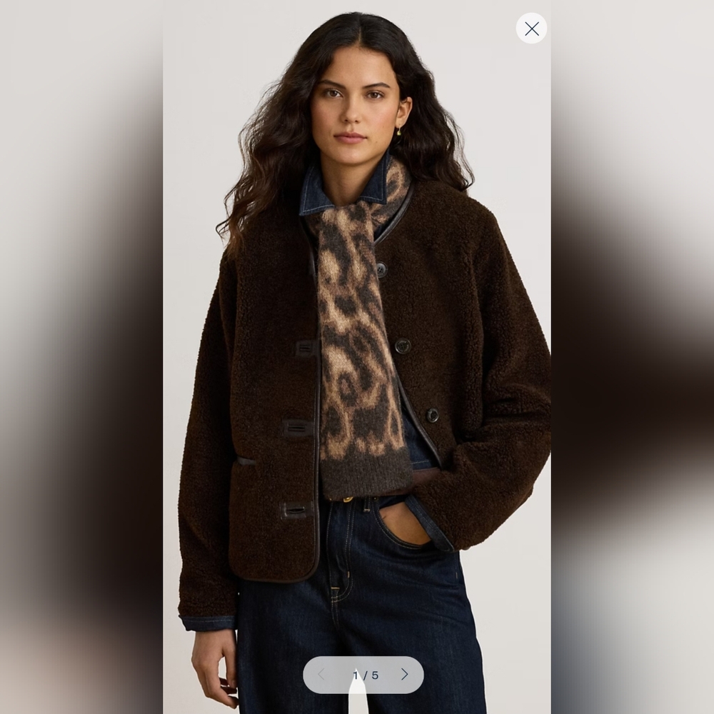 Ralph Lauren Dark Brown Teddy Jacket with Leopard-Print Scarf .